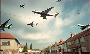 Photomontage of planes landing at Heathrow